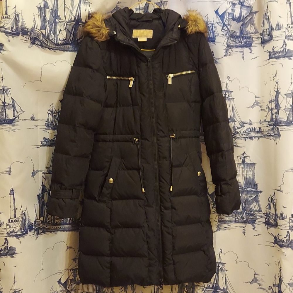 Michael kor black womens down coat with hood s/p